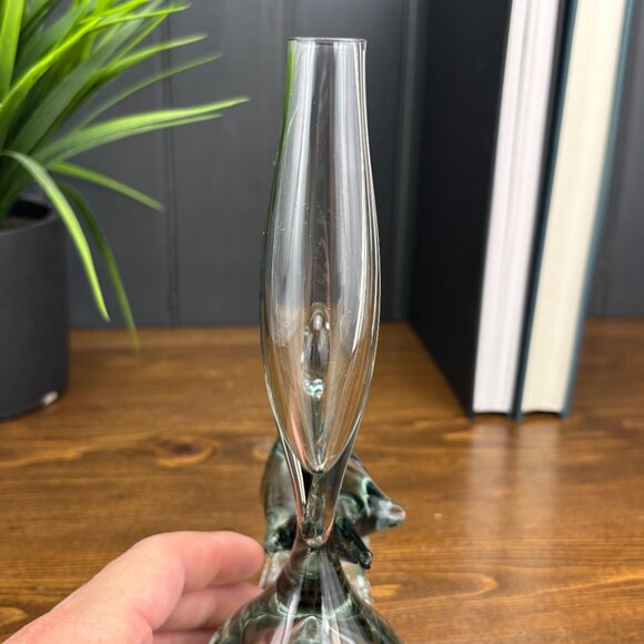 Vintage Glass Duck Bud Vase Clear Handblown Etched Glass Bird Figurine Vase - Picture 7 of 16